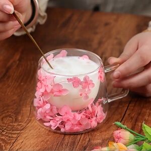 Floral Glass Coffee Mug Double Wall Insulated High Borosilicate Glass